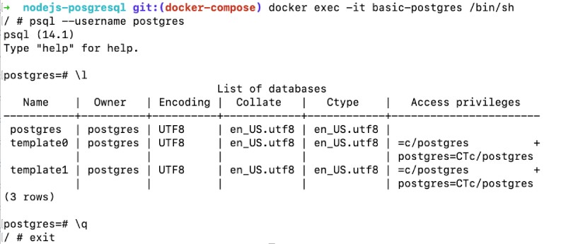 Docker exec in Postgres and list the databases
