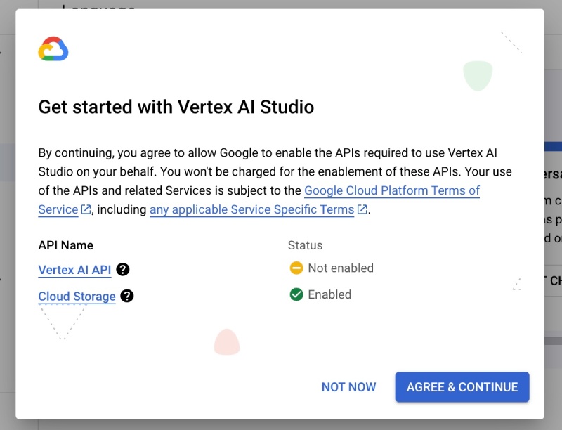 Agree the Vertex AI terms and conditions to move head