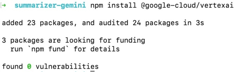 Installing the GCP Vertex AI npm package