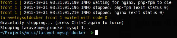 Laravel, MariaDB (MySQL) and docker, docker compose stop output