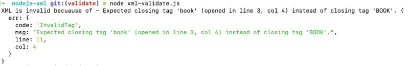Node.js XML vaildate output on the CLI