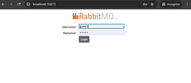 RabbitMQ running locally - management plugin login screen