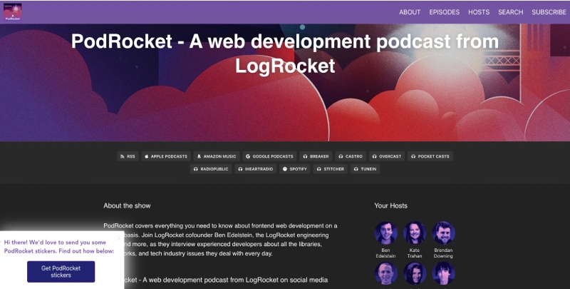 PodRocket a podcast by LogRocket about web development focused on frontend development