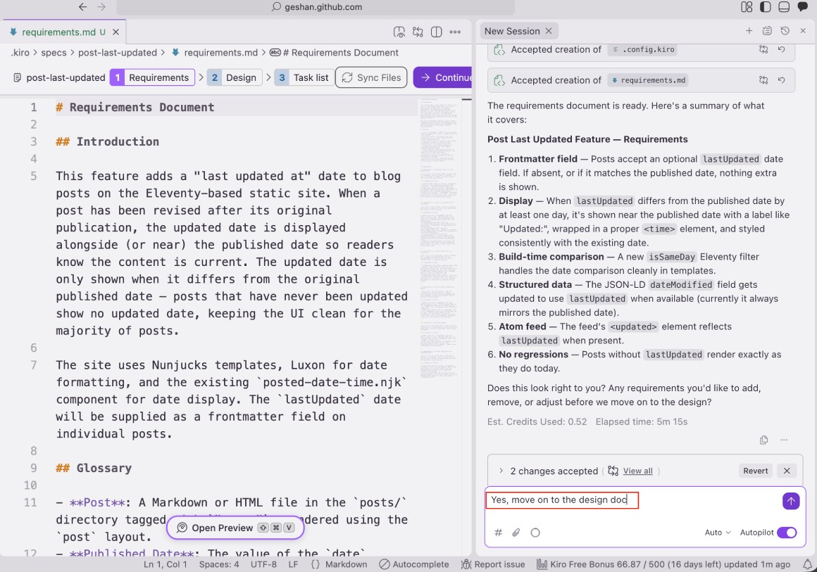 AWS Kiro writing the design doc