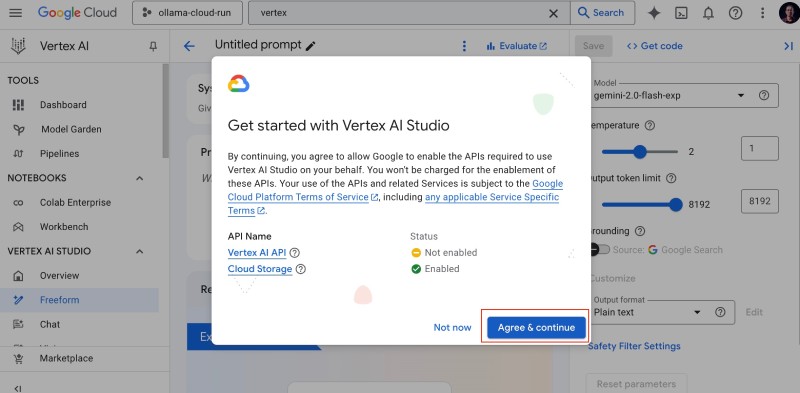 Agree and continue to use the Vertex AI API