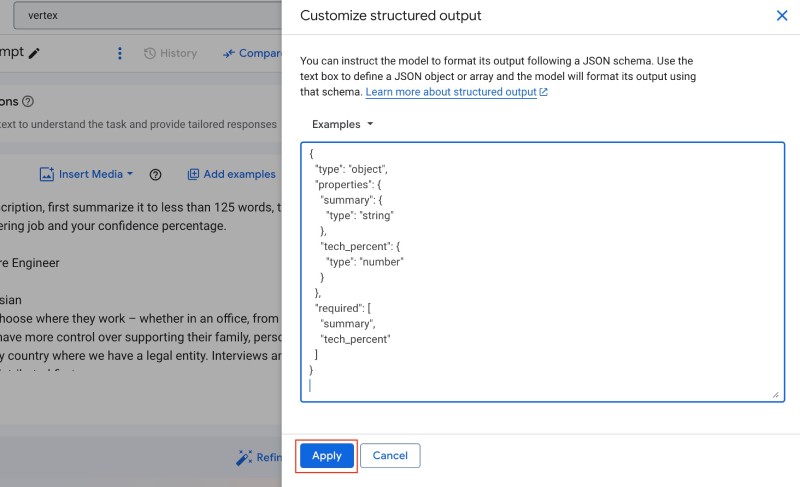 Add the given schema to customize structure output with the controlled generation types