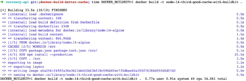 Docker build example output with buildkit and has good caching
