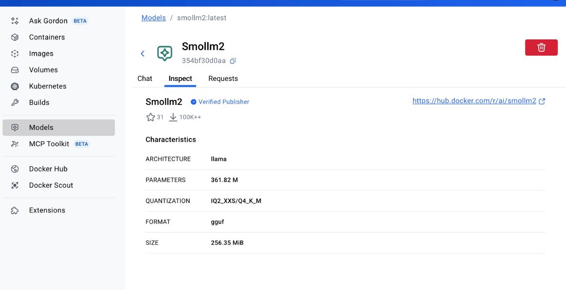 Looking at the model information in Docker Desktop