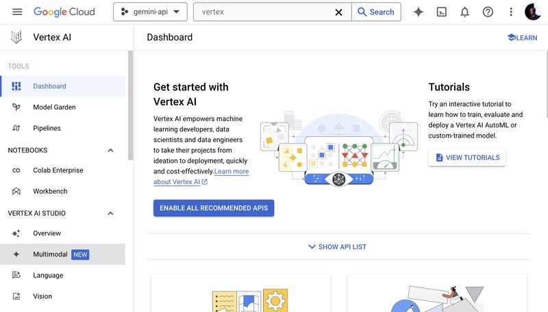 Click on Multimodal on Vertex AI page