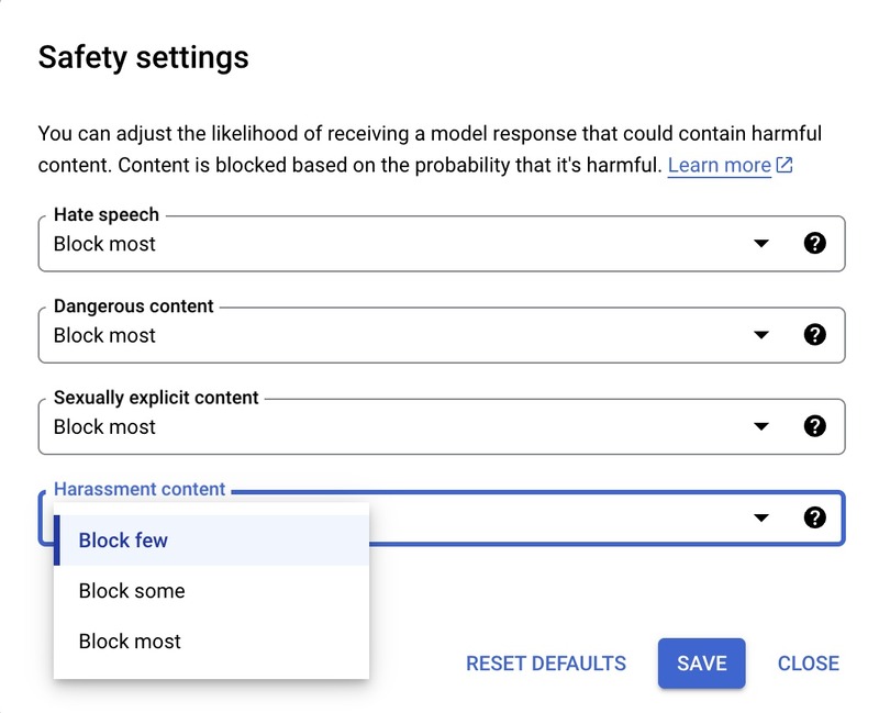 Gemini safety settings