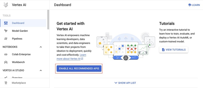 Enable all related Vertex AI APIs