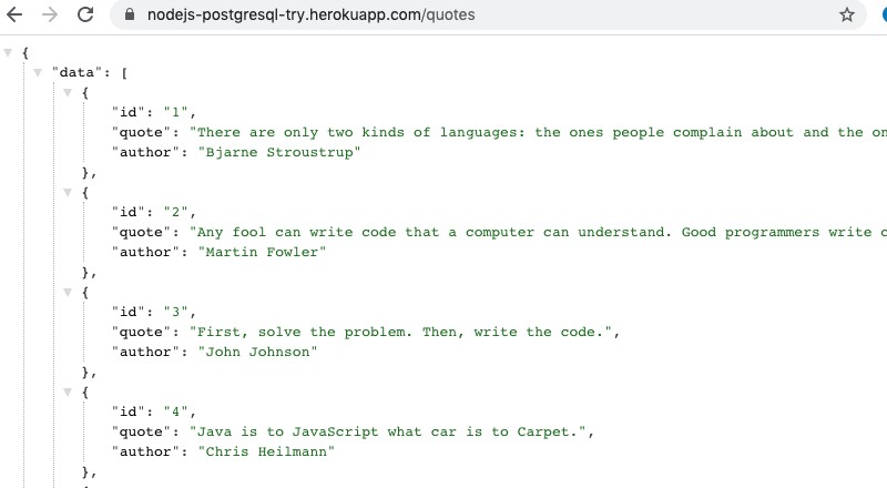 Node.js Quotes API running on Heroku