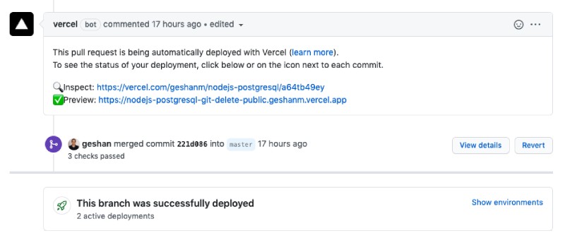 Vercel deploy preview on GitHub pull request