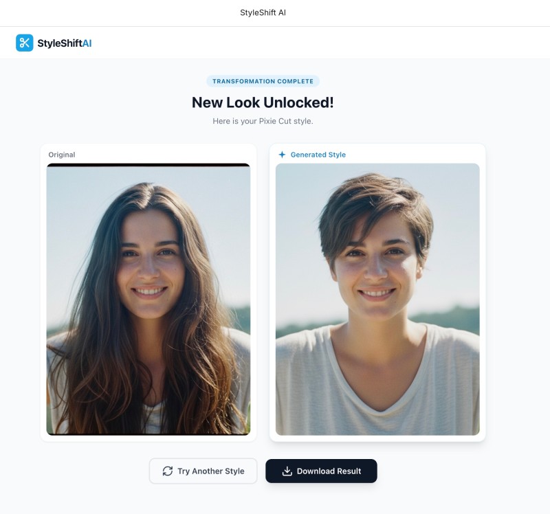 Hair style changer app generated with Gemini 3 on Google AI Studio working on a female photo Hair style changer app generated with Gemini 3 on Google AI Studio working on a female photo