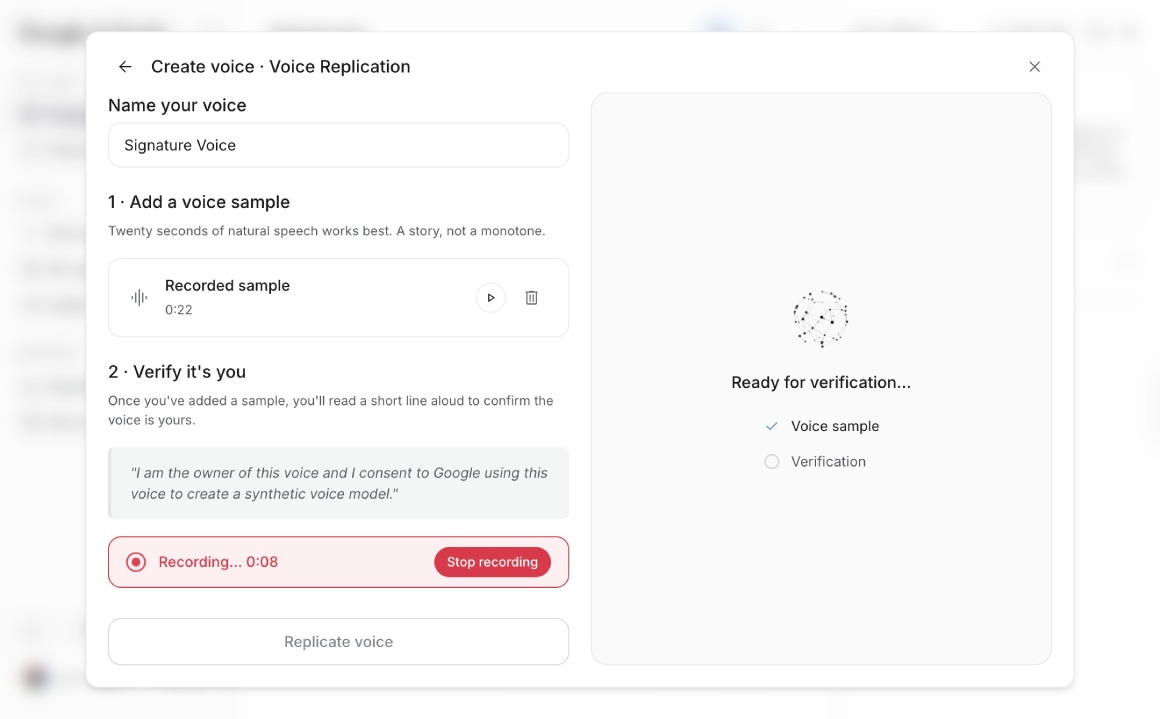 Record verification sentence for voice cloning in Google AI Studio Record verification sentence for voice cloning in Google AI Studio