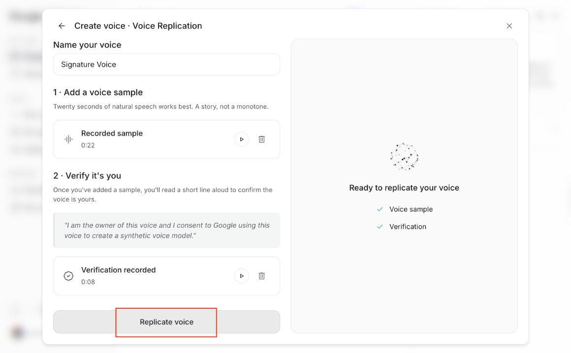 Click Replicate voice button in Google AI Studio Click Replicate voice button in Google AI Studio