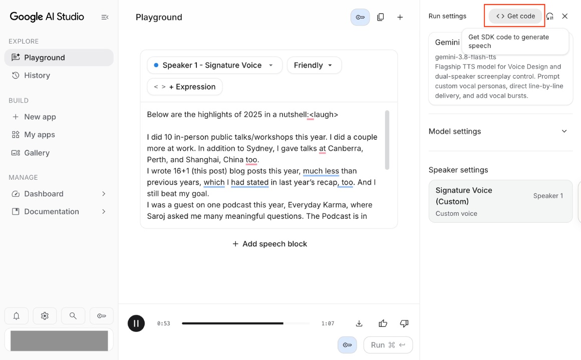 Click Get Code button in Google AI Studio Click Get Code button in Google AI Studio