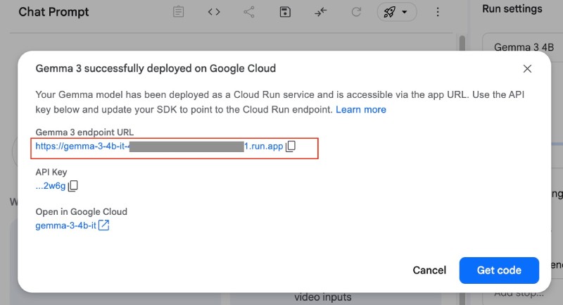 Gemma3 deployed on Cloud Run from Google AI Studio Gemma3 deployed on Cloud Run from Google AI Studio