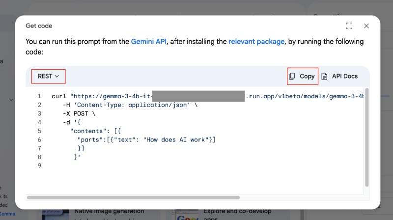 Curl code to test Gemma3 deployed on Cloud Run from Google AI Studio Curl code to test Gemma3 deployed on Cloud Run from Google AI Studio