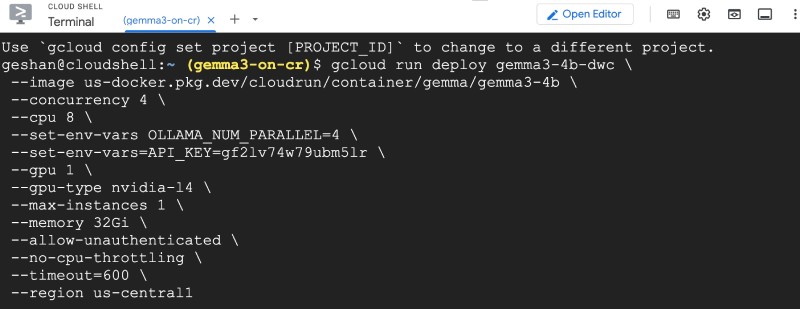 Gcloud run deploy command to deploy Gemma 3 4B on Cloud Run Gcloud run deploy command to deploy Gemma 3 4B on Cloud Run