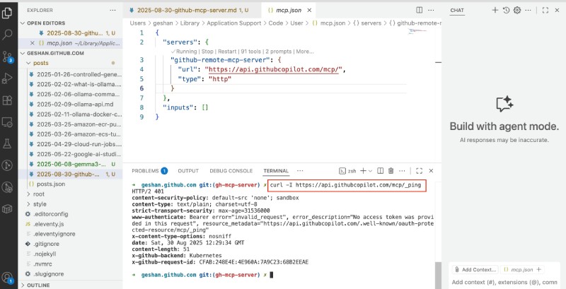 Remote GitHub MCP server connected, authenticated and running on VS Code Remote GitHub MCP server connected, authenticated and running on VS Code