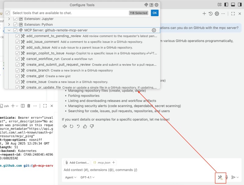 Listing all the tools in the remote GitHub MCP server in the GitHub Copilot settings Listing all the tools in the remote GitHub MCP server in the GitHub Copilot settings