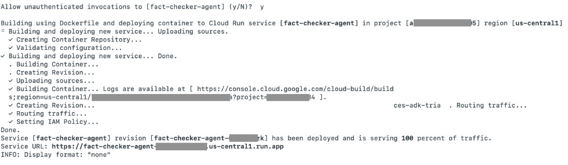 ADK deployed and URL on Google Cloud Run