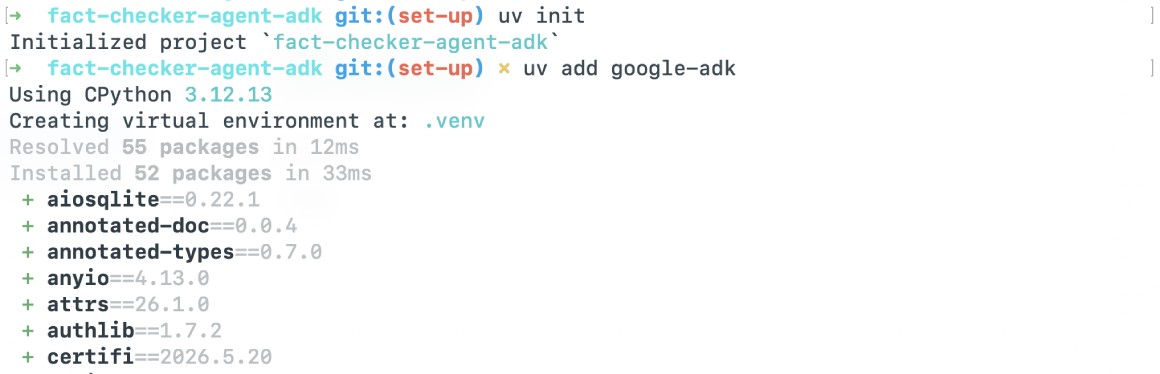 Adding google adk package using uv