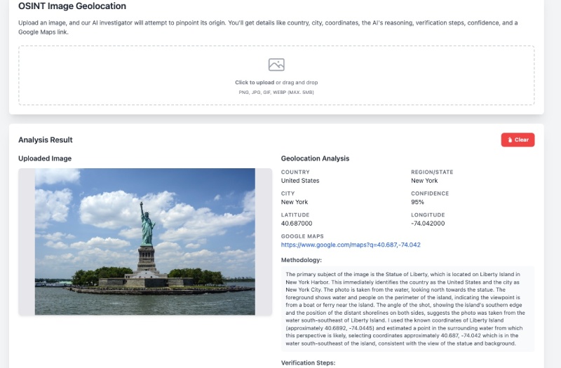 The Geo location guessing React App tested on Google Cloud Run with the Statue of Liberty photo The Geo location guessing React App tested on Google Cloud Run with the Statue of Liberty photo