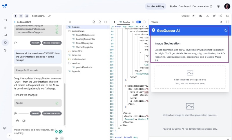 The Geo location guessing React App is updated on Google AI Studio with OSINT removed from the UI The Geo location guessing React App is updated on Google AI Studio with OSINT removed from the UI