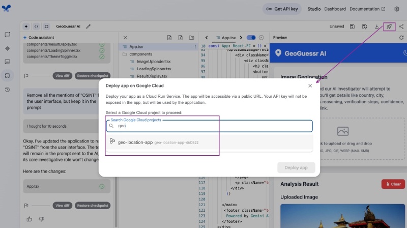 Select project to redeploy the app to get the new change on Cloud Run Select project to redeploy the app to get the new change on Cloud Run
