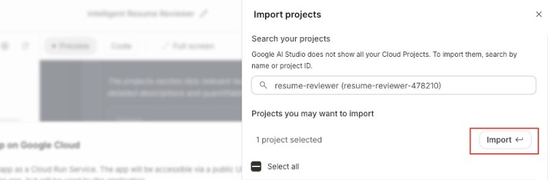 Google AI Studio Import GCP project to deploy