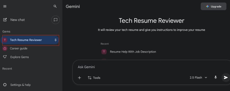 Resume reviewer app running as a Gemini Gem
