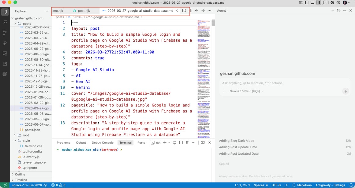Open Geshan blog files on Google Antigravity 2.0 IDE