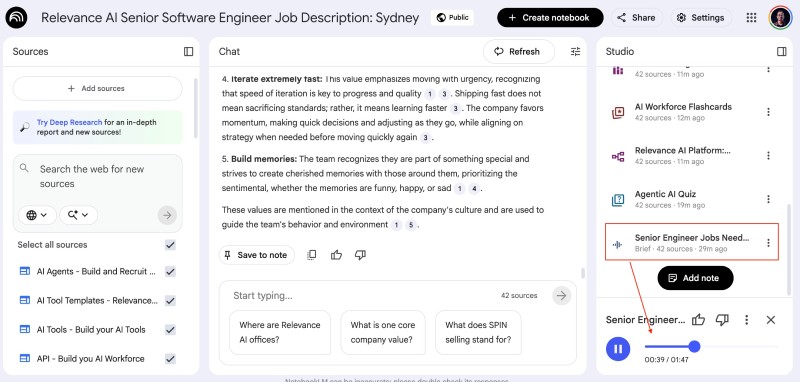 NotebookLM audio overview being played after generation NotebookLM audio overview being played after generation