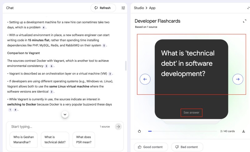 NotebookLM genreated flash cards with an answer link NotebookLM genreated flash cards with an answer link