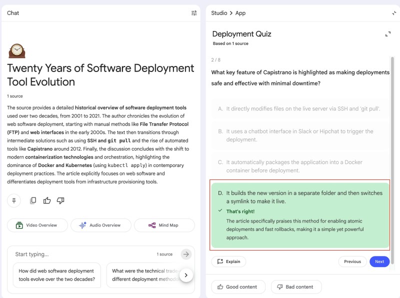 NotebookLM genreated Quiz with the right answer selected NotebookLM genreated Quiz with the right answer selected