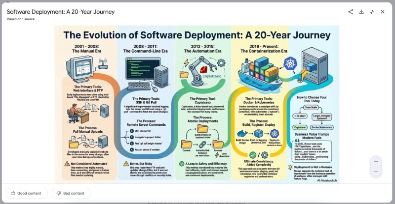Infographic generated by NotebookLM for the 20 years of software deployment tools blog post Infographic generated by NotebookLM for the 20 years of software deployment tools blog post