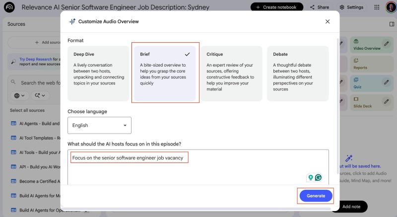 NotebookLM Audio Overview Options NotebookLM Audio Overview Options