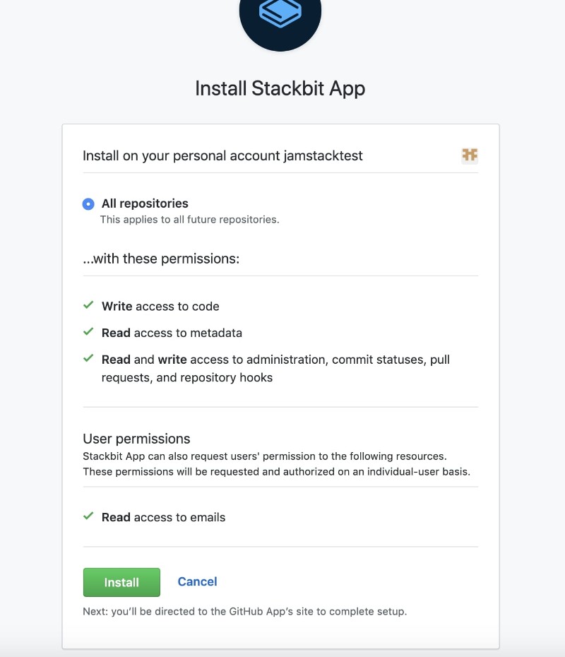 Connect your github account to stackbit