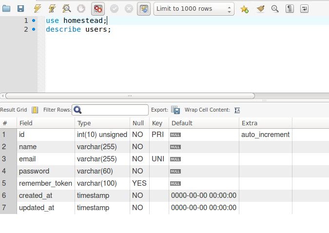 Laravel, MariaDB (MySQL) and docker, docker compose users table