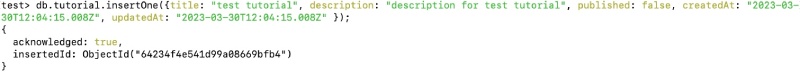 MongoDB shell Insert one Tutorial output