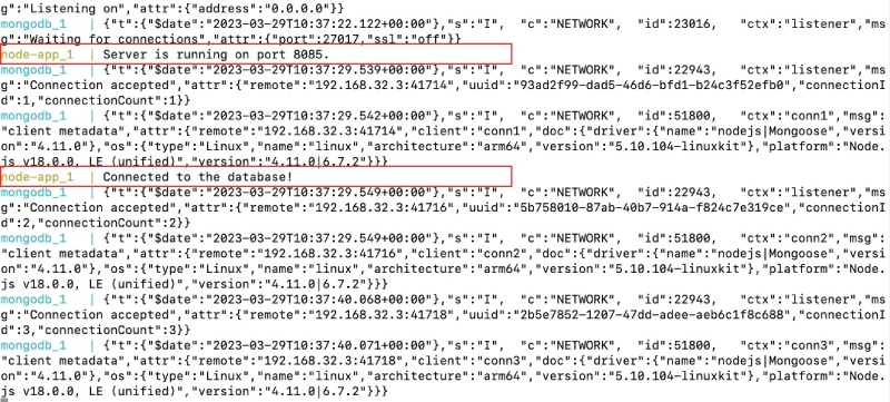 MongoDB running with Docker compose and Node.js app connecting to it