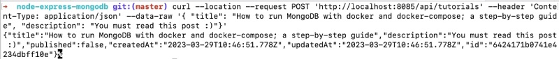 MongoDB and Node.js app - insert Tutorail with a cURL command