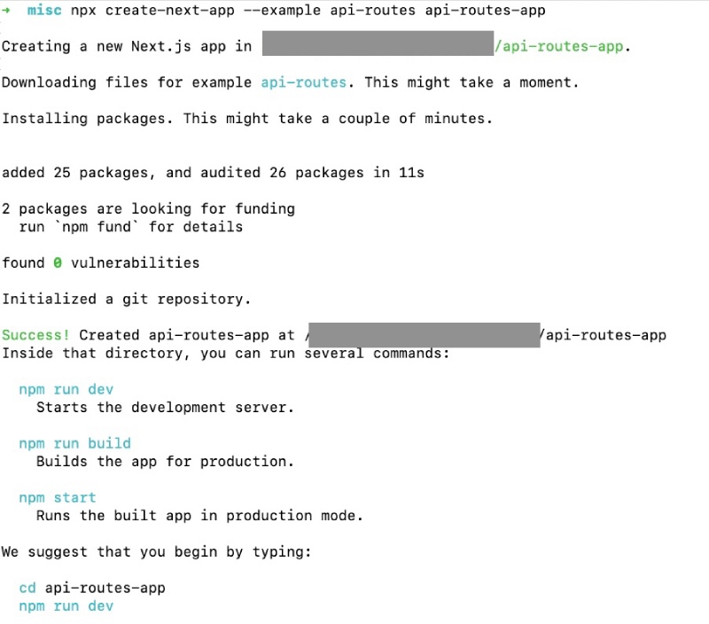 Next.js create next app with API routes example CLI command
