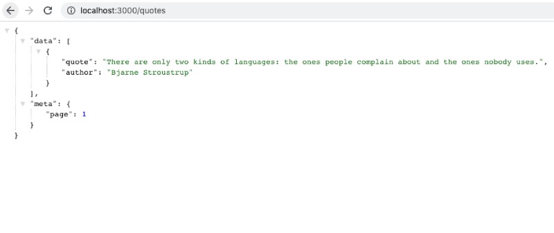 Quotes API static output for Node.js MySQL tutorial using Express js