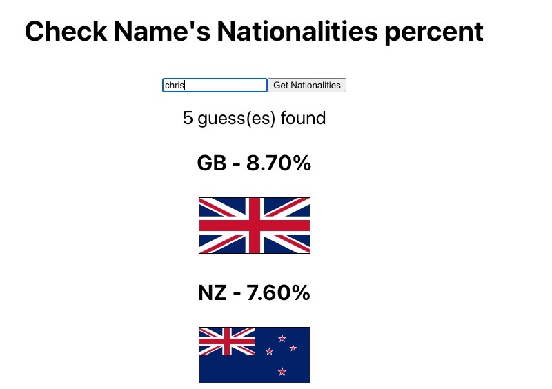 Name to nationalities guessing App working without NPM classnames