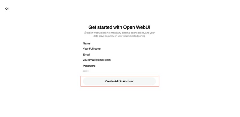 Open WebUI Registration form to register the admin user