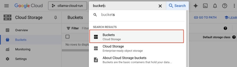 Search for bucket on Google Cloud Console search bar