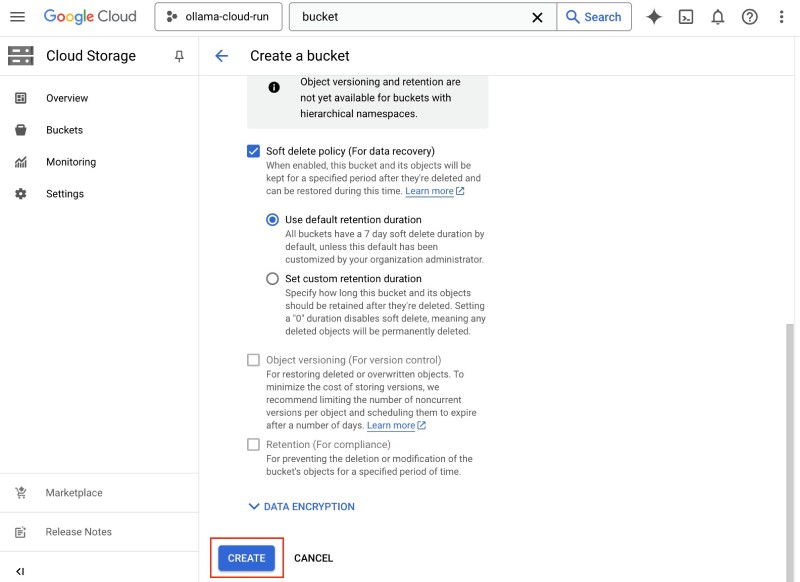 Keep the soft delete policy and create the bucket